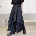 ワイドパンツ ユニセックス モード ドレープ ゴシック アシメ ブラック 袴 変形 V系