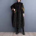 【最大15%OFFお買い物マラソン限定】ロングコート アウター ニューデザイン 花柄 カジュアルコート ロング丈 ゆったり ワンポイント柄 フリーサイズ 配色 秋冬