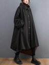 【最大15%OFFお買い物マラソン限定】アウター コート ロングコート ウール フリーサイズ フード付き 黒 ゆったり 個性