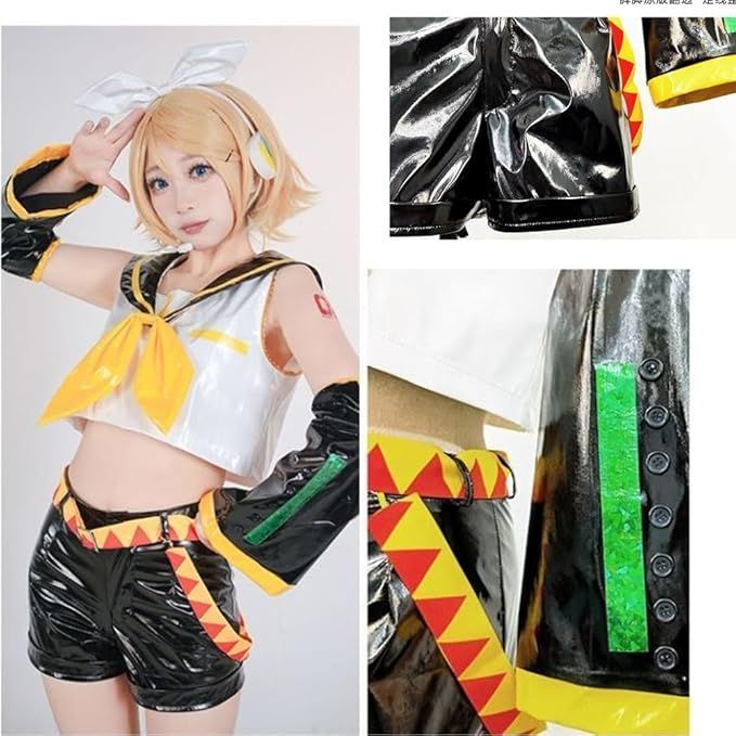鏡音 リン コスプレ 衣装 上下 セット ウイング 付き PU パテント レザー JK 制服 cos 綺麗 コスチューム イベント 仮装 キャラクター