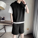 メンズ スウェット セットアップ 上下セット ハーフパンツ 半袖 tシャツ ワッフル 夏服 スポーツウエア カジュアル 吸汗速乾