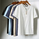 Tシャツ メンズ 半袖 Vネック 無地 カジュアル 春夏 おしゃれ ハンサム 大きいサイズ