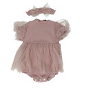ベビードレス ベビーワンピース ロンパース セレモニードレス フォーマル ドレス 赤ちゃん ベビー服 キッズ 80 73CM 入園式 チュール ピンクパープル 半袖 ヘアバンド付き