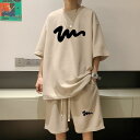 Tシャツ ハーフパンツ セット メンズ 夏 上下セット セットアップ ファッション ルームウェア 部屋着 運動着 ストリート ダンス ゆったり ビッグ 韓国 半袖 ショートパンツ|詳細画像