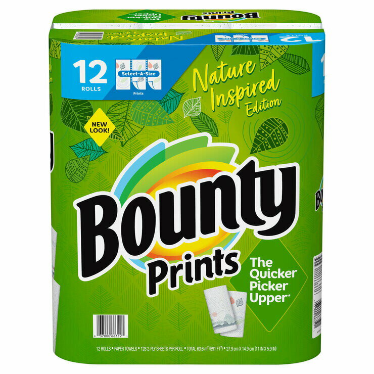バウンティ ペーパータオル プリント 118 カット X 12 ロール　Bounty 12 Roll Prints 118Ct Select A Size