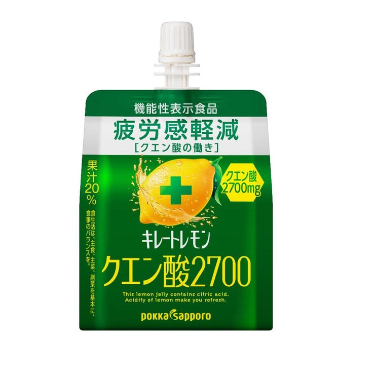 商品の特徴 機能性表示食品のレモンゼリー クエン酸の働きで疲労感軽減 クエン酸2700mg配合 (機能性関与成分) レモン1個分(約30ml)の果汁含有 1日分のビタミンC 配合 165g / パウチ X 30個入り