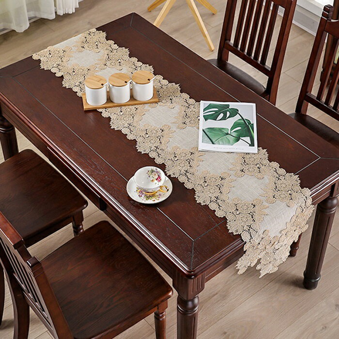 テーブルクロス レース 送料無料 テーブル マット おしゃれ かわいい テーブルマット ラウンドクロス 食卓 マット 花 敷物 雑貨 食卓 水洗い可 北欧 汚れ防止 ブラウン 約35x240cm