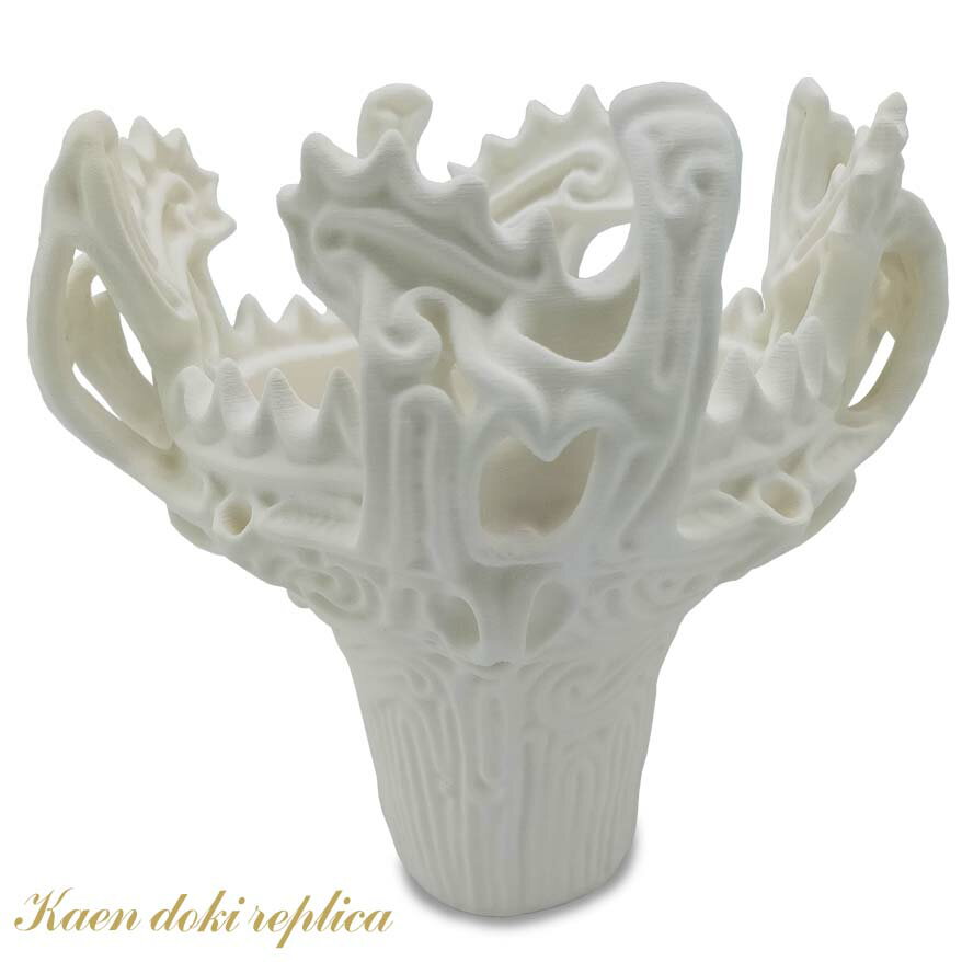 ホワイト【火焔型土器 レプリカ】3Dプリント インテリア オブジェ （安定出力モデル）