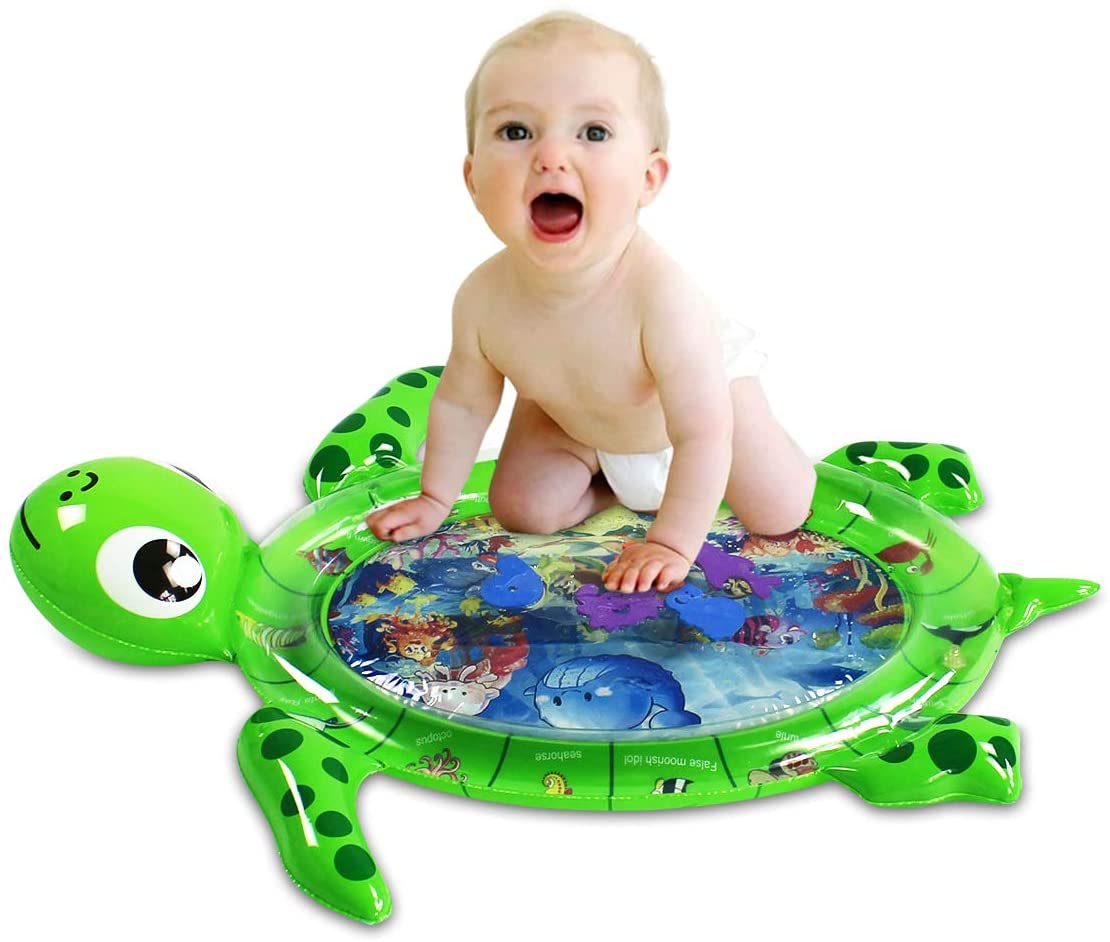 幼児＆幼児おなかの水遊びマット海亀の形、膨脹可能な遊びマットおもちゃ、赤ちゃんの感覚発達と刺激の成長 ...