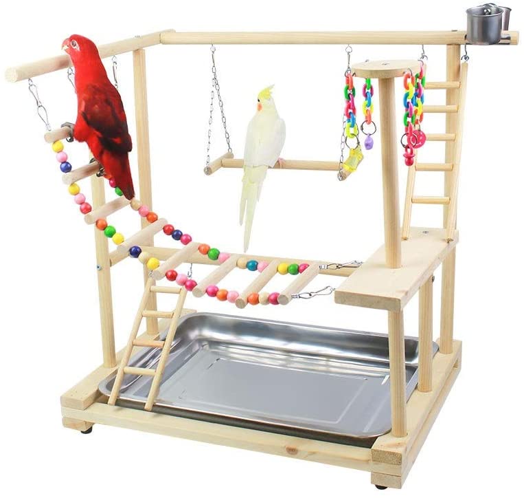 鳥の遊び場 中小オウム遊び場シェルフXuanfengリトル日モンクソリッドウッドトレーニングスタンドフロア鳥棚のおもちゃ 組み立て簡単 (Color : Multi-colored, Size : Free size)