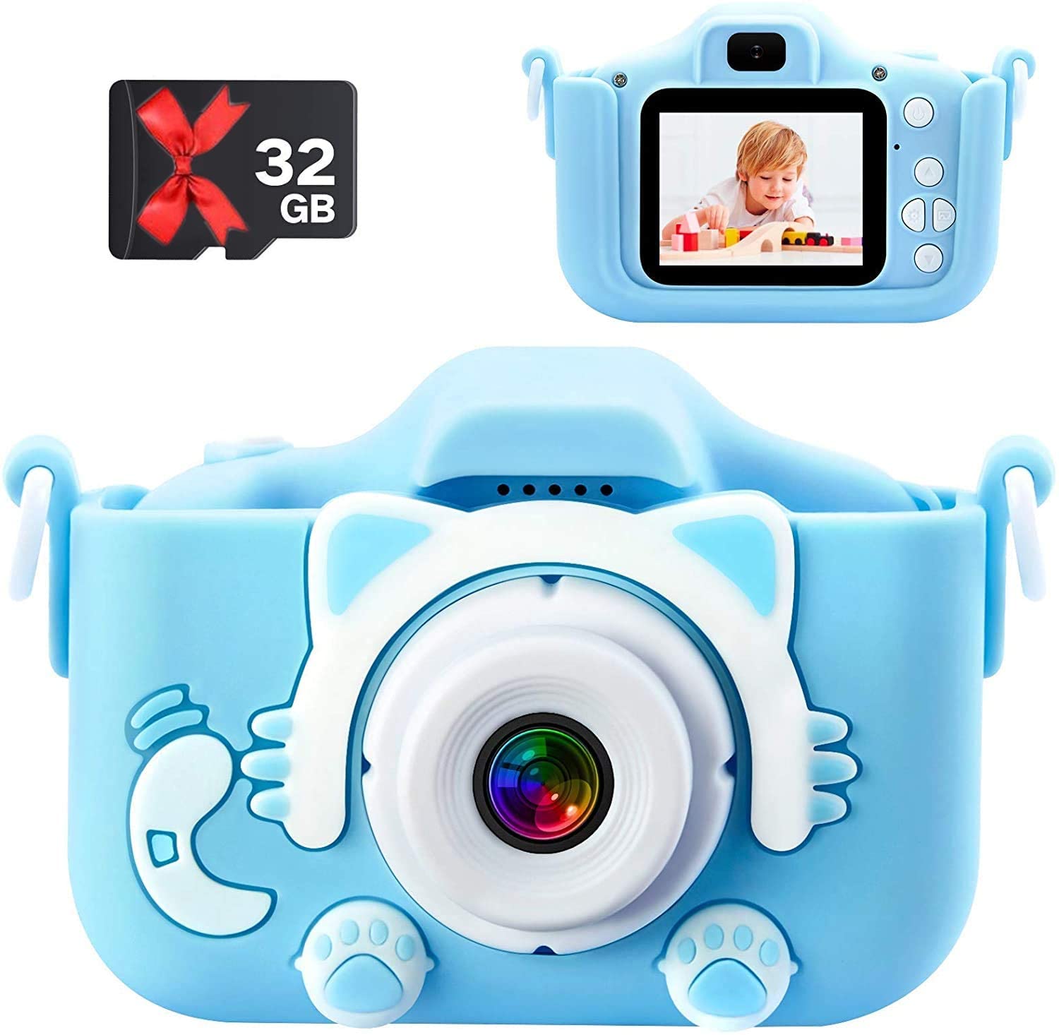 子供用カメラ デジタルカメラ 2000w画素 1080PHD 8500枚写真を撮る 1.5H録画時間 2インチIPS画面 HD画質 32GBメモリーカード 自撮り USB充電 録画 男女兼用