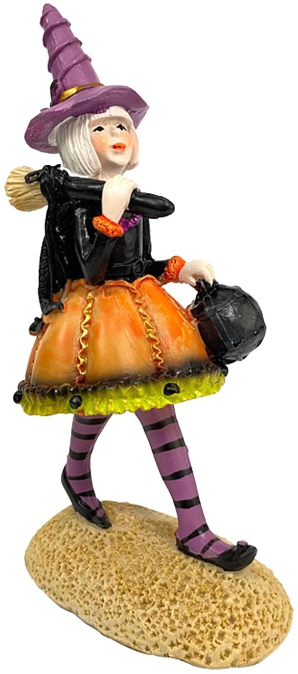 魔女の置物魔女人形おもちゃハロウィン魔女飾りハロウィンレジン魔女フィギュア家の装飾、お祭りの雰囲気を高める15.5cm