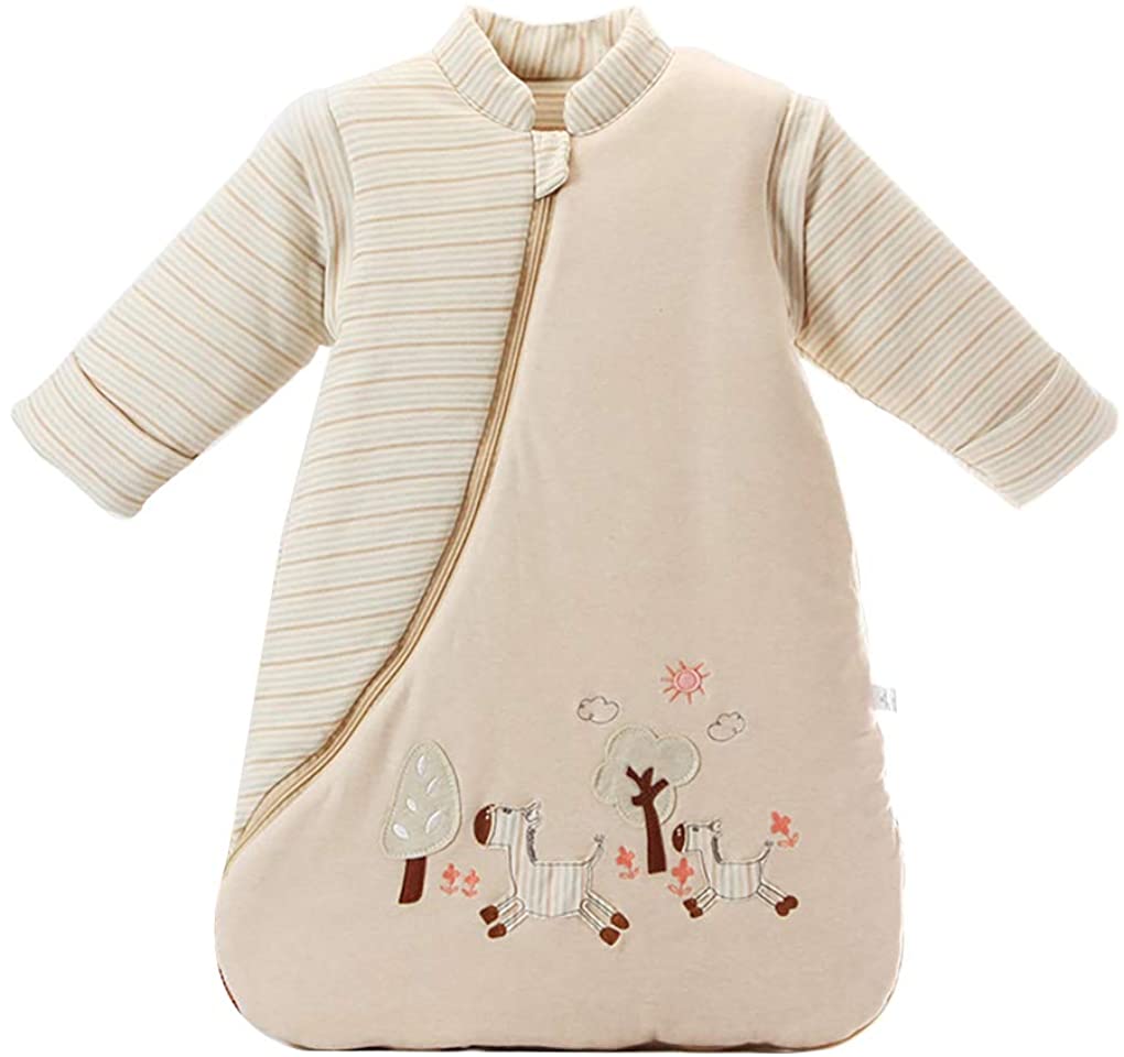 スリーパー 赤ちゃん 冬 ベビー 暖かい 寝冷え防止 オーガニックコットン100% 柔らかい 長袖 袖取り外し 可能