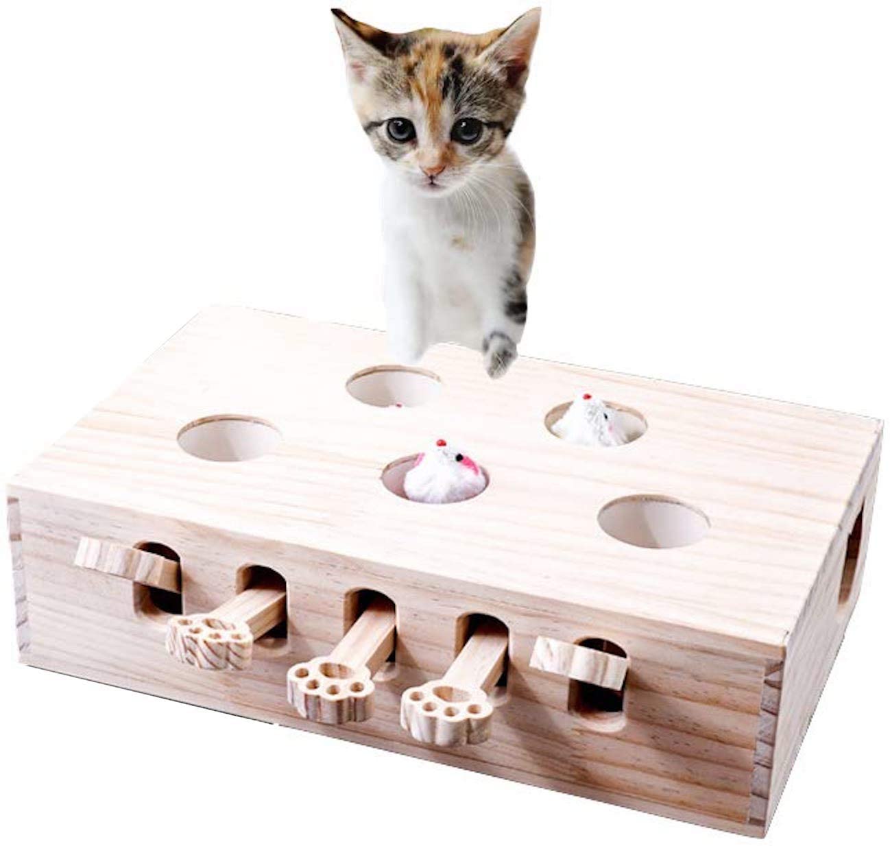猫 おもちゃ 猫じゃらし 木製 モグラ叩き ネズミ 猫遊び 安全素材 木箱 ねこじゃらし ペット マウス 知育玩具 ペットグッズ 自分で遊ぶ好奇心をくすぐる もぐらたたき 運動不足 ストレス解消