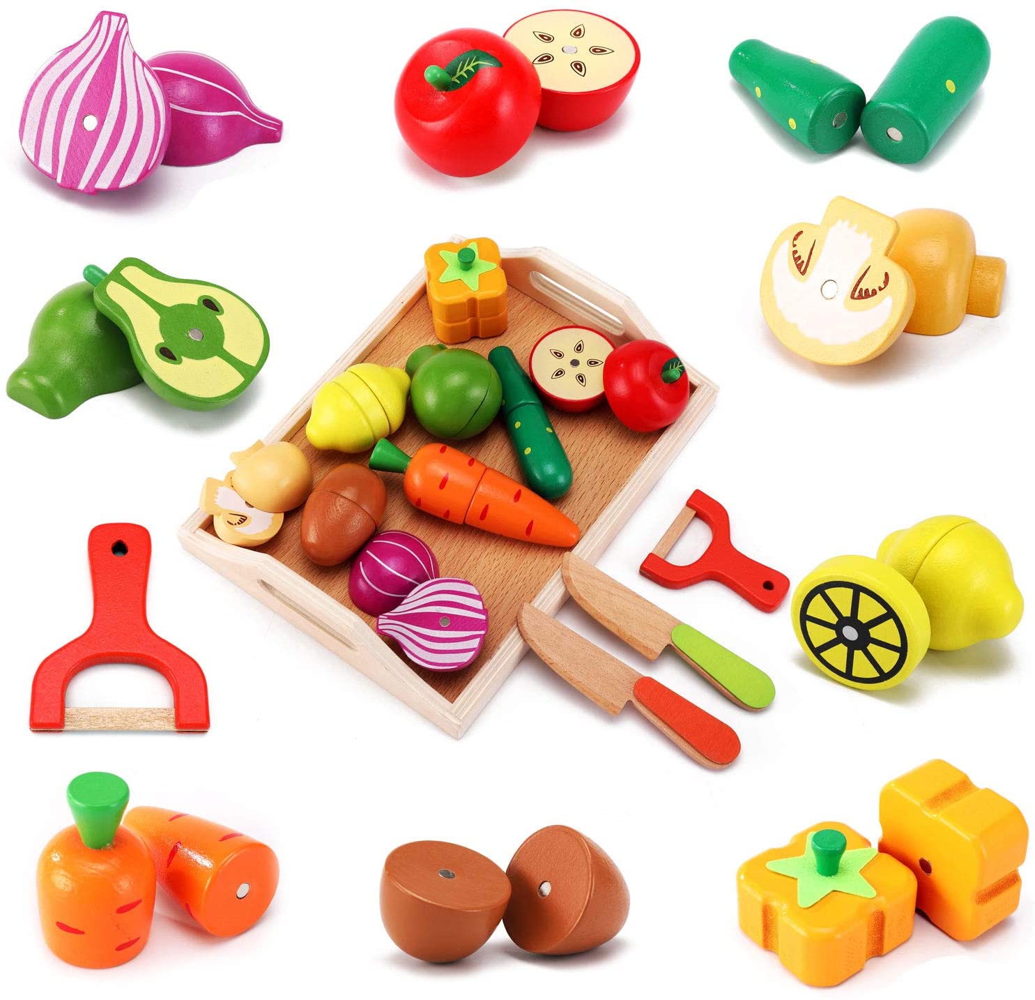 おもちゃ 木製 ままごと 新鮮お野菜＆果物 マグネット式 食材セット 女の子 男の子 木のおもちゃ サクッと切れるおままごと