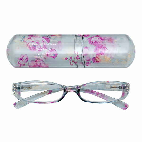 【送料無料】【名入れ】リーディンググラス フラワーグレー (+2.00) 名入れ