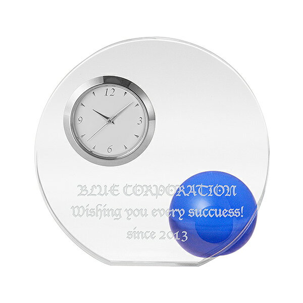 【送料無料】【名入れ】1つからオーダーできる名入れ記念品 クリスタル時計 ラウンド&ボールクロック ブルー