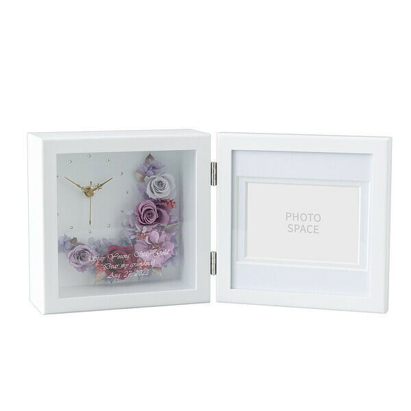 【送料無料】【名入れ】プリザーブドフラワー クロック&フォト バイオレット【名入れ】 還暦のお祝いに