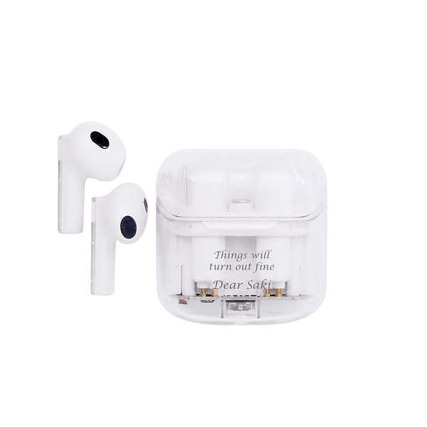 【送料無料】【名入れ】【名入れ】マイク搭載 完全ワイヤレスイヤホン スケルトン ホワイトENCマイク搭..
