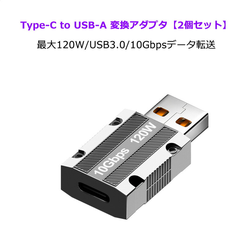 【2個セット】 Type-C to Type-A 変換アダプタ 最大120W ストラップホール タイプA タイプC USB3.0 コネクタ 10Gbps データ転送 紛失防止 コンパクト ストレート型