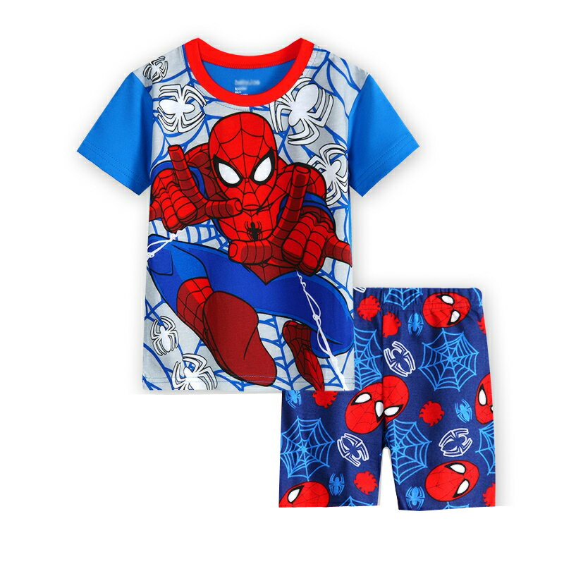 スパイダーマン　半袖　パジャマ　　水色/赤　半袖Tシャツ＆ショットパンツ　セット　男の子　キッズ　子どもパジャマ　スパイダーマン