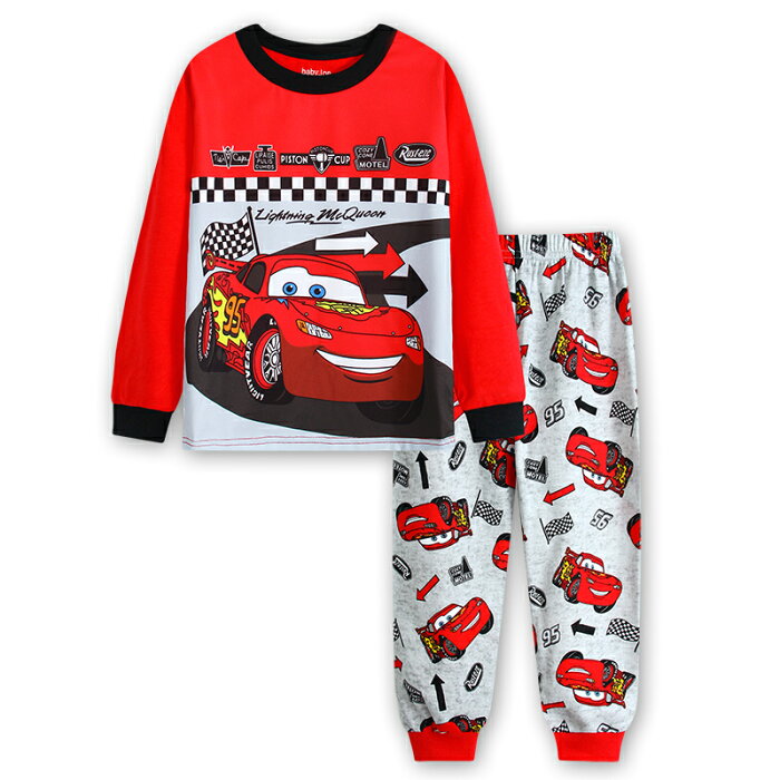 車柄　CAR柄　カーズ　cars 柄　赤/灰色　長袖Tシャツ＆ロングパンツ　セット　男の子　キッズ　子どもパジャマ　車柄♪