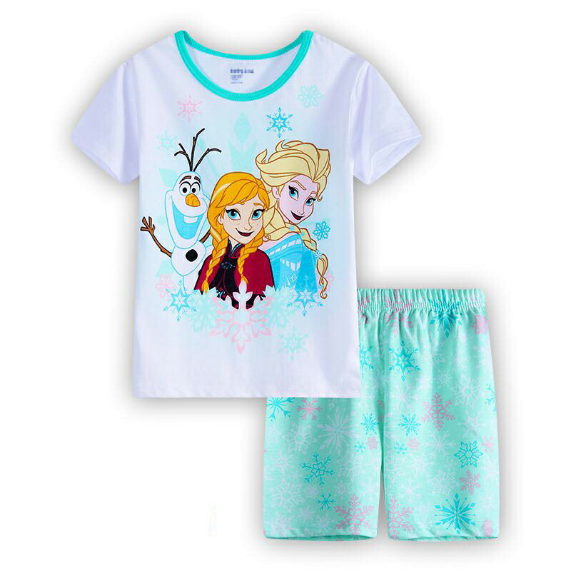 子供服激安　メール便送料無料　女の子パジャマ　アナと雪の女王　綿100％　半袖Tシャツ　ショットパンツ　上下セット　女の子　パジャマ　子供　女の子　半袖　かわいいパジャマ　寝巻き　薄グリーン