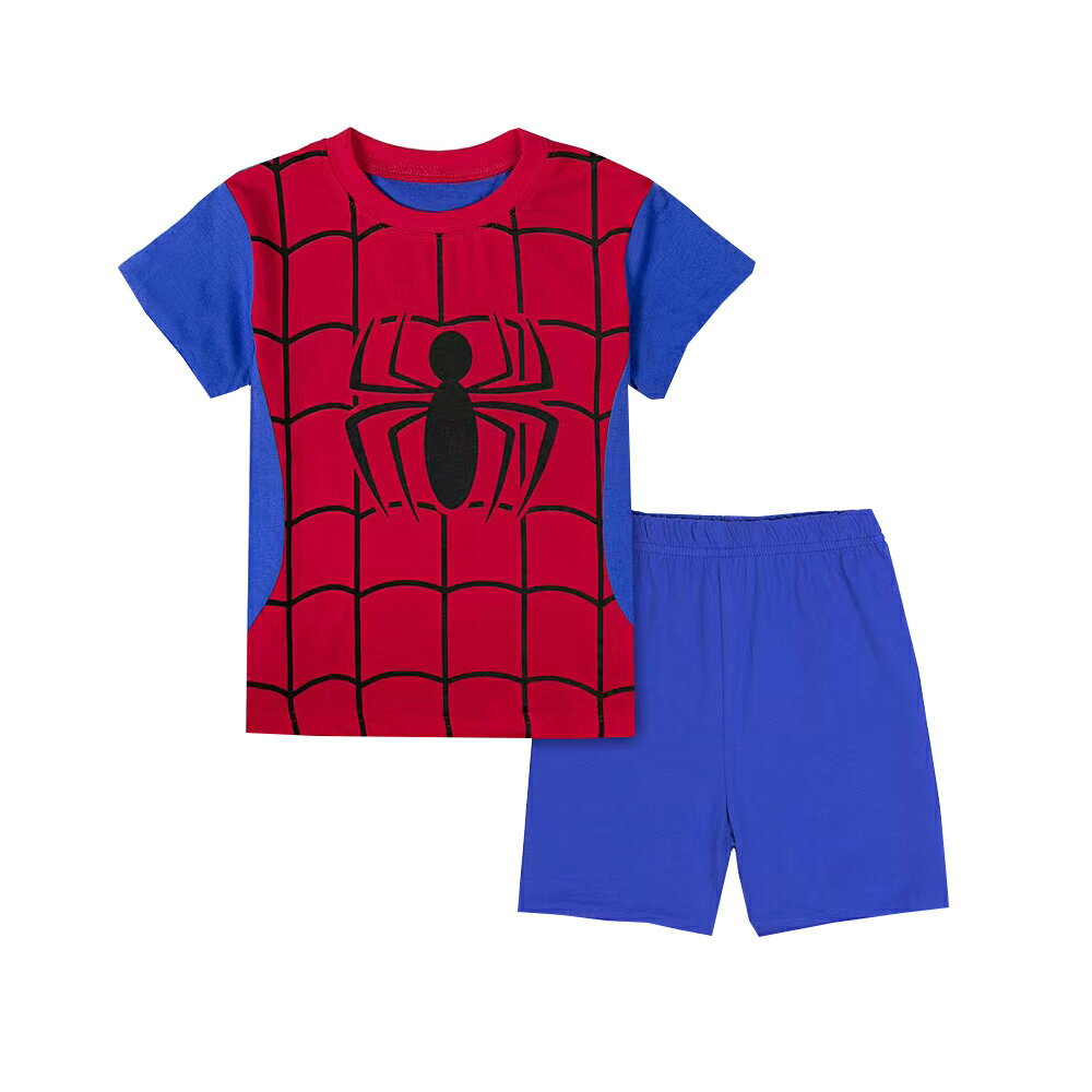 綿100％　スパイダーマン　半袖Tシャツ　ハーフパンツセット　子供　男の子　パジャマ　上下セット　子ども　寝巻き　赤／青