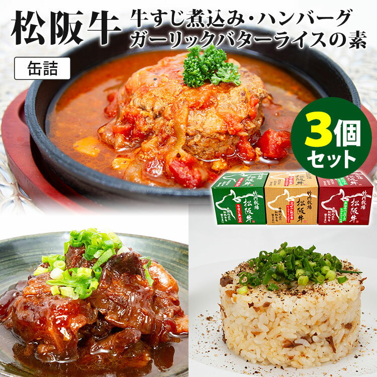 松阪牛缶詰 3種セット 牛すじ煮込み・ハンバーグ・ビーフガーリックバターライスの素 竹内牧場 【送料無料】【食品A】【DM】【海外×】