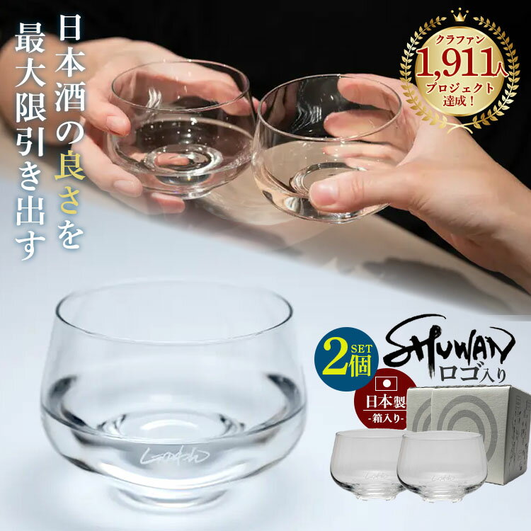 SHUWAN グラス 2個セット ロゴ入り （シュワン しゅわん日本酒専用 250ml 箱入り 日本製 強化ガラス 食洗機対応 盃 猪口 おちょこ ぐい呑み 伝統 モダン おしゃれ スタイリッシュ 丁寧な暮らし 晩酌 阿部酒造）