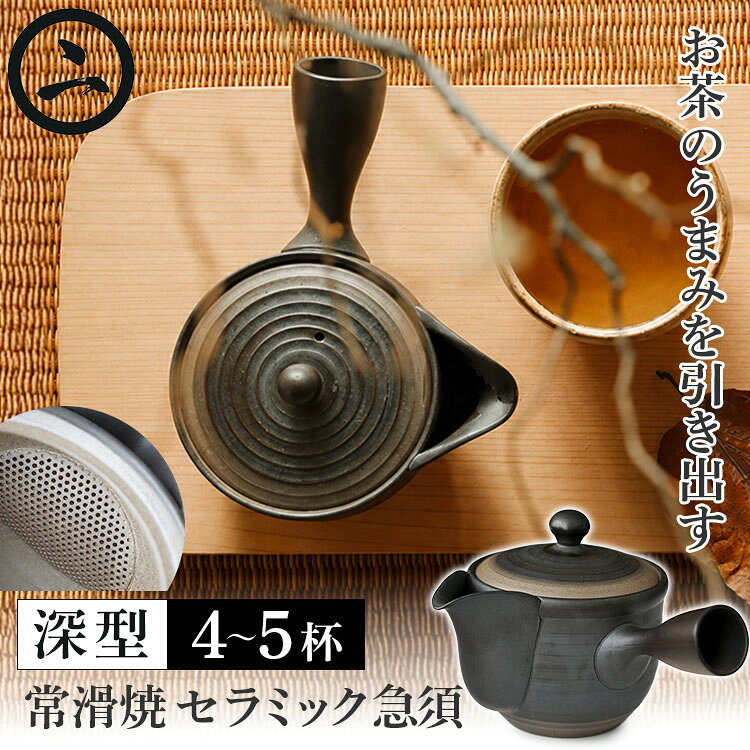 天一印 常滑焼 セラメッシュ急須 深型 4〜5杯用 （TMT-002 600ml 急須 きゅうす 茶器 日本茶 煎茶 緑茶 食洗機対応 電子レンジ対応 茶こし セラメッシュ 陶製茶こし 横手急須 常滑焼急須 和食器 お茶 日本製）【ポイント2倍/送料無料】【p0916】