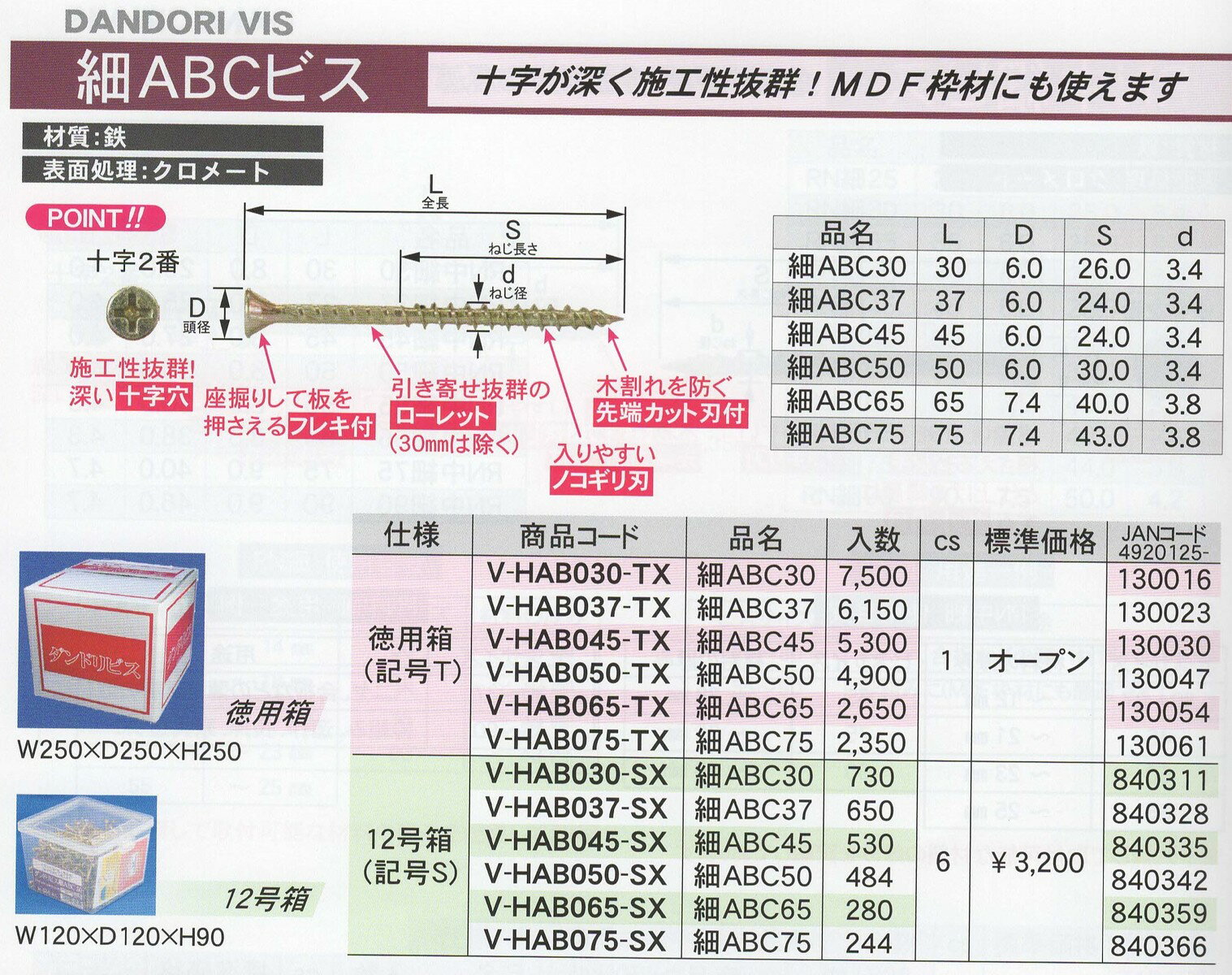 DANDORI VIS ダンドリビス　細ABCビス　12号箱　【代引き不可】【沖縄・離島配送不可】