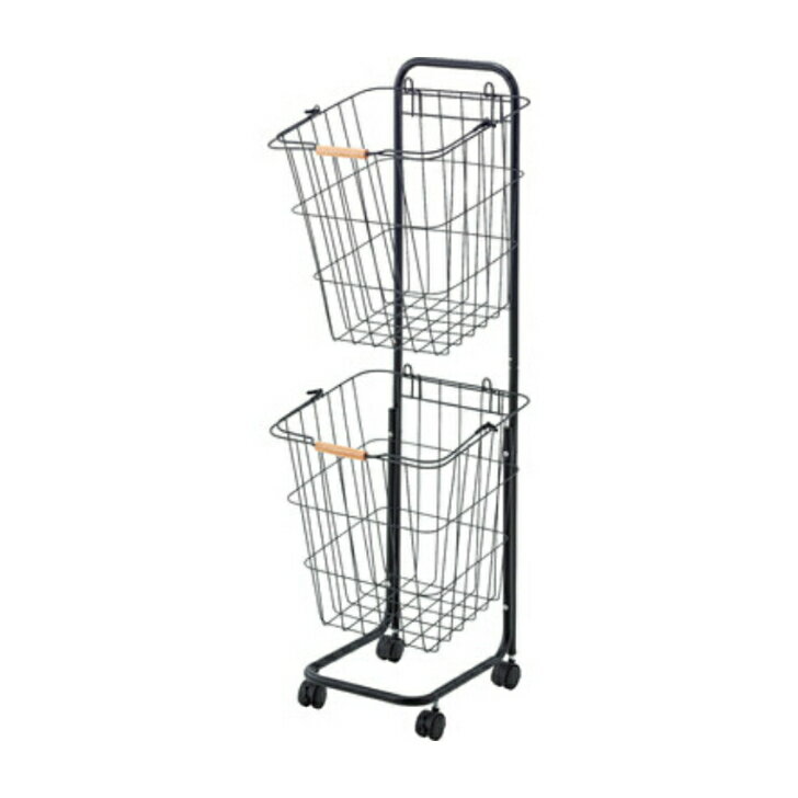 【2個セット特価】　東谷 バスケットワゴン　LFS-881BK　2個セット　【組立品】　【代引不可】【北海道・沖縄・離島配送不可】　バスケット ランドリーワゴン 洗濯かご 洗濯物入れ スリム キャスター付き 収納 取り外し スタッキング可能 シンプル