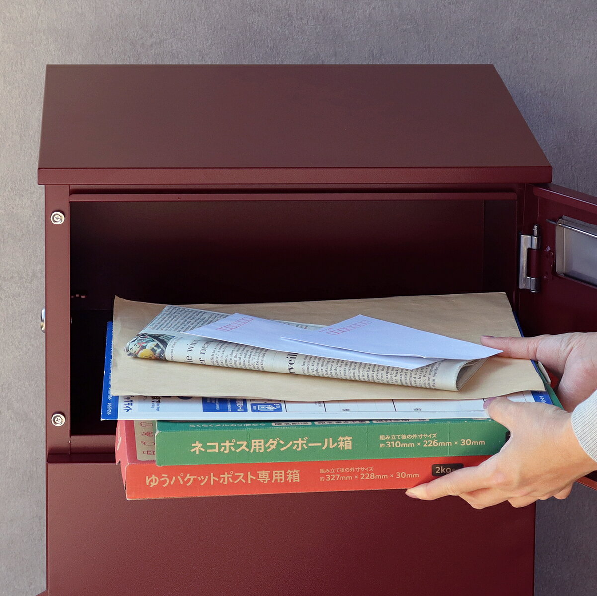 MOJYU 宅配ボックス付ポスト【Marisa-マリーザ-】PBX-020(ボルドー)モジュ 郵便受け 鍵付き 可愛い おしゃれ シンプル スリット窓 組立式【代引不可】【北海道・沖縄・離島配送不可】 [2]