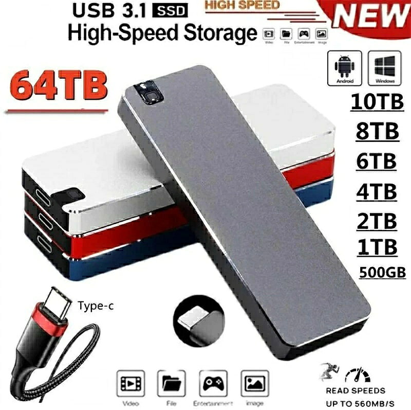 SALE！【2026新登場】ポータブルSSD 外付け 1TB 2TB 4TB ハードディスク USB3.1 外付け 耐衝撃 強互換性 外付け ポータブルハードディスク 静音 コンパクト 小型 外付けSSD 超薄型 誕生日 ハロウィン クリスマス プレゼント