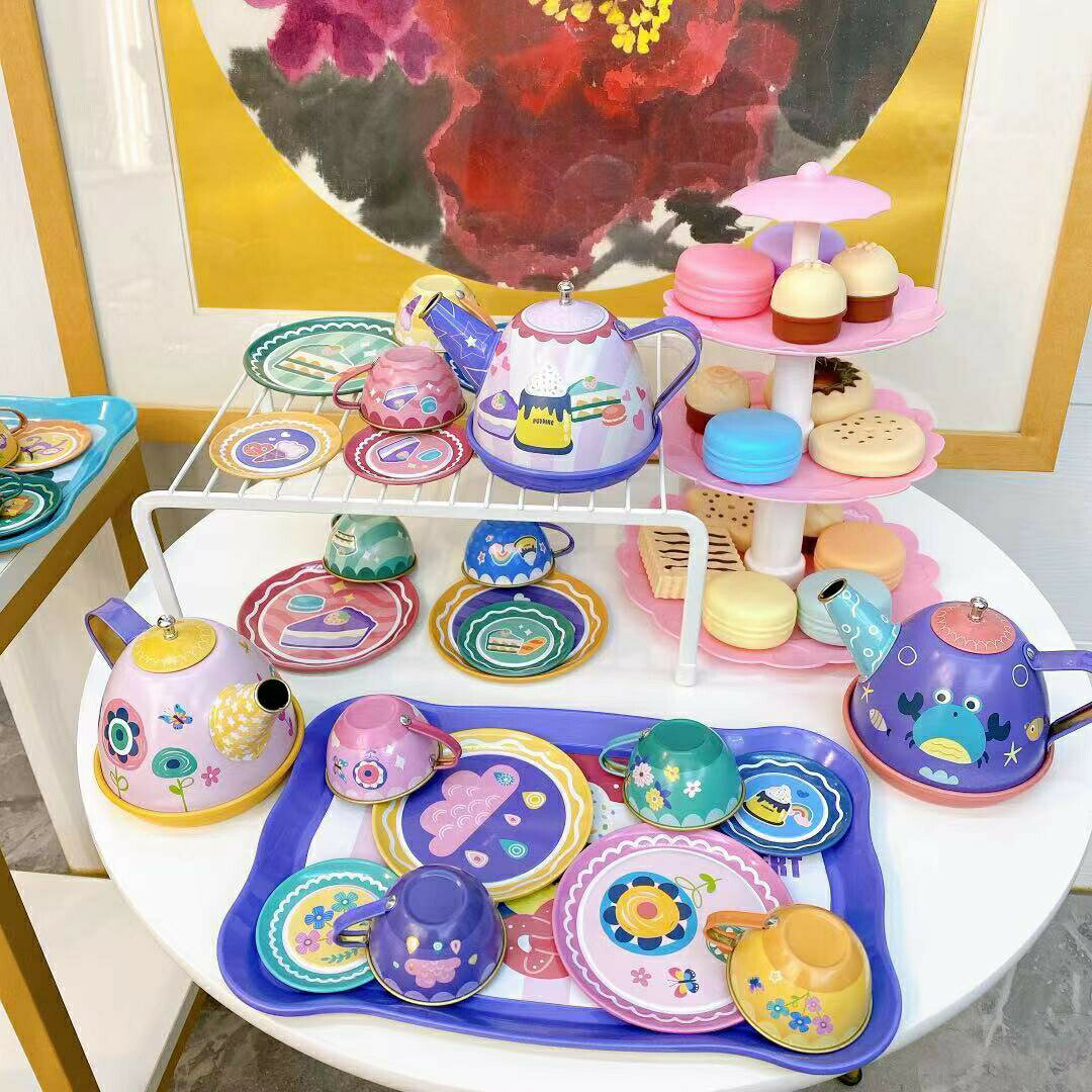 乐天商城 - おままごと ティーセット おままごと キッチンセット アフタヌーンティー ままごと おもちゃ 子供 ミニチュアのお茶のおもちゃ ごっこ遊び デザートごっこおもちゃ リアル風 ティーポット ティーカップ ポットセット 玩具 カラフル マルチカラー