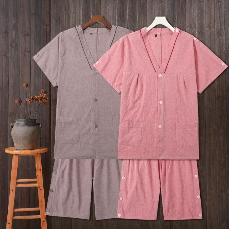 鍼灸服 サロン チムジルバン 服 サウナ お灸 鍼 患者着 患者服 上下セット乾きやすい サウナ服 パジャマ 入浴服 寝巻 部屋着 ルームウェア 理学療法服 オープンバック 綿 セットアップ