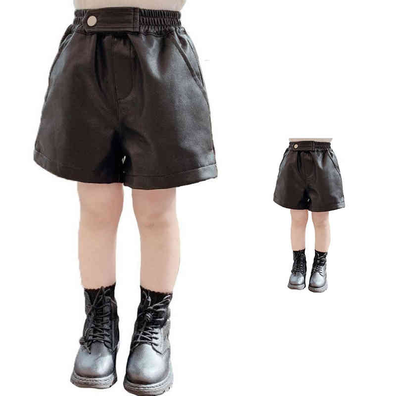 樂天商城 - ショートパンツ キッズ ハーフパンツ 子供服 春秋 女の子 レザーパンツ ショートパンツ ハイウエスト ウエストゴム パンツ ジュニア おしゃれパンツ 子供服 ボトムス ショート丈 ガールズ 無地 シンプル カジュアル おでかけ