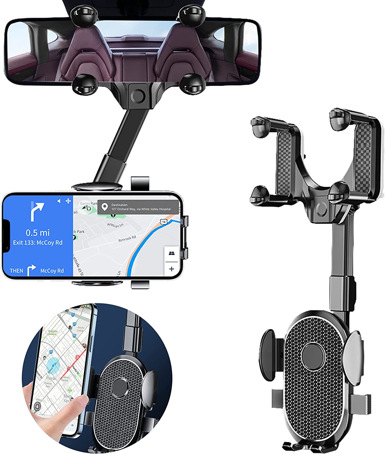 乐天商城 - バックミラー スマホホルダー バックミラーアクセサリー 360°回転可能 車載携帯電話ホルダー 多機能 360°伸縮式 車載スマホホルダー 万能ホルダー付き