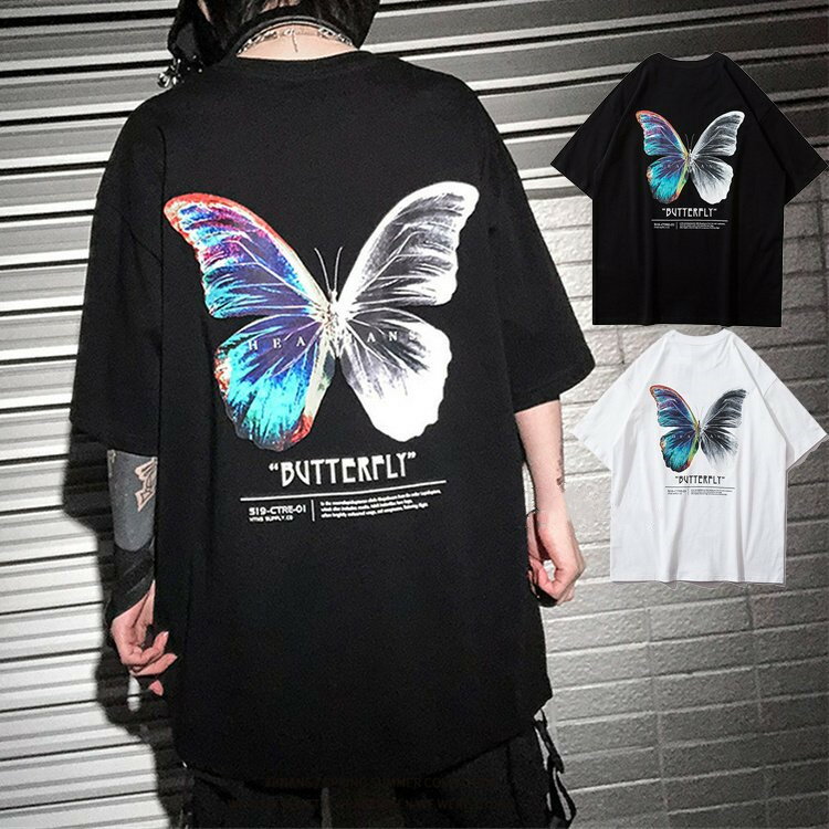 樂天商城 - tシャツ レディース 夏 カットソー 半袖 ビッグTシャツ ロンティー 大きいサイズ 蝶柄 チュニック おしゃれ 2021