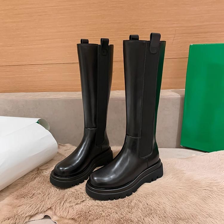 5.5cm ロングブーツ ヒール 履きやすい 美脚 厚底 牛革 ブーツ 防寒 本革 靴 歩き...