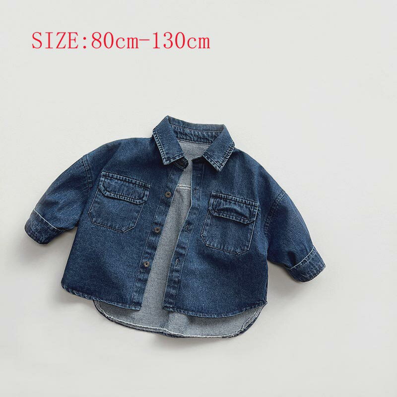 Kids' Denim Polo Shirt - Baby Clothes - Toddler Boys - Children's Clothing - Elementary School Boys - Preschoolers - Perfect for Air Conditioning - Layering - Cute - Simple - Cotton - Soft - Breathable - Casual - Spring - Summer - Autumn - Sizes 80cm-130cm - Suitable for Kindergarten, School, Commuting, Travel, Outdoors - Solid Color - Front and Back Length Difference