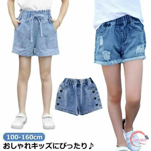 乐天商城 - こども 子ども ジュニア キッズ 子供 ベビー 短パン ミニ フリンジ ダメージ加工 ショートパンツ 女の子 デニムパ