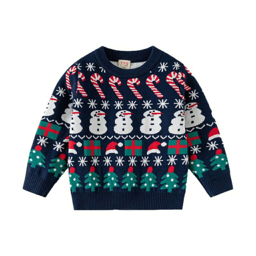 Smart＋ ITEM INFORMATION 商品内容 【商品内容】 ~男の子向けキッズセーター本体1点 商品特徴 【クリスマスモチーフ】 雪だるま、雪の結晶、キャンディケイン、プレゼント、サンタ帽、クリスマスツリーを前後と袖に編み込んだデザインです 【長袖プルオーバー】 丸首の長袖プルオーバー仕様。襟、袖口、裾はリブで仕上げています 【やわらかな風合い】 細やかな編み目と、やわらかな風合いを確認できるニット生地です おすすめシーン 秋冬の普段着や、クリスマスシーズンのお出かけに取り入れやすい男の子向けセーターです 参考サイズ 【100】 着丈39／身幅31／肩幅25／袖丈34／身長目安90cm 【110】 着丈41.5／身幅33／肩幅26.5／袖丈36.5／身長目安100cm 【120】 着丈44／身幅35／肩幅28／袖丈39／身長目安110cm 【130】 着丈46.5／身幅37／肩幅29.5／袖丈41.5／身長目安120cm 【140】 着丈49／身幅39／肩幅31／袖丈44／身長目安130cm ※平置きでの手作業による採寸のため、1~3cm程度の誤差が生じる場合がございます。 商品素材 【素材構成】 ~ポリエステル、その他 ご購入の前に ※注文の変更やキャンセルをご希望の場合は、ご注文後2日以内にご連絡ください。 ※撮影環境やモニターの設定により、実際の商品と色味が多少異なる場合がございます。 ※海外製品のため、縫製や糸始末が甘い場合がございます。 安心保障 ~商品到着後7日以内であれば、返品~交換を承ります。 ~返品~交換が発生した場合、再送料は当ショップが負担いたします。 ~ご不明な点はご注文前にお気軽にお問い合わせください。 メーカー希望小売価格はメーカーカタログに基づいて掲載しています
