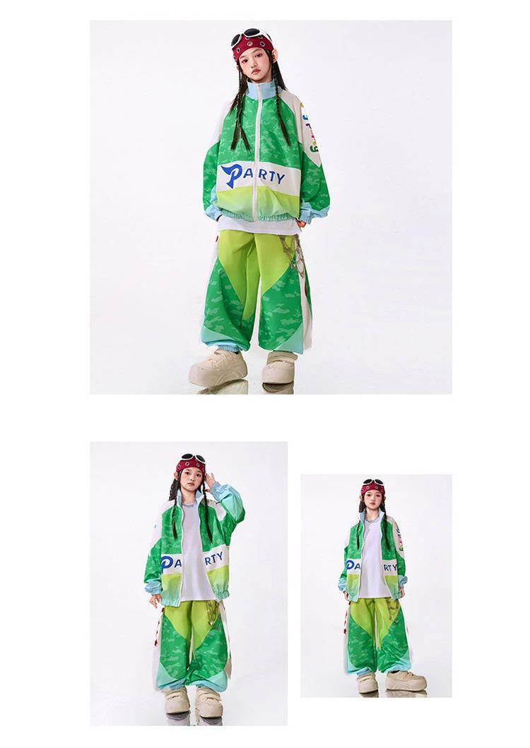 Smart+のダンス衣 ダンスウェア 女の子 男の子 子供服 迷彩柄ストリート系 カモフラージュ 長袖 ジャケット 緑 スポーツセット グリーン｜アングル2