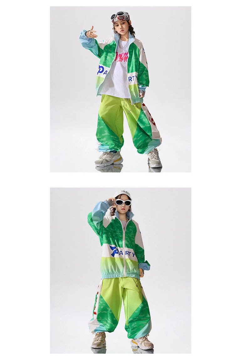 Smart+のダンス衣 ダンスウェア 女の子 男の子 子供服 迷彩柄ストリート系 カモフラージュ 長袖 ジャケット 緑 スポーツセット グリーン｜アングル3