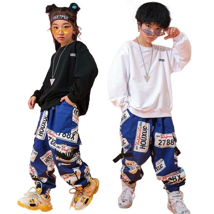 樂天商城 - トレ ファッション パンツ 黒 青 白 パーカー 衣装 ダンス キッズ 男の子 女の子 衣装 ヒップホップ 韓国 子供服 セットアップ