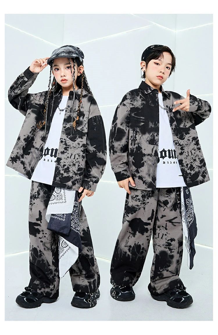 Smart+の男の ストリート 子供服 韓国 ダンスウェア K-POP 派手 長袖 パンツ シャツ タイダイ柄 ヒップホップ セットアップ 衣装 ダンス｜アングル3