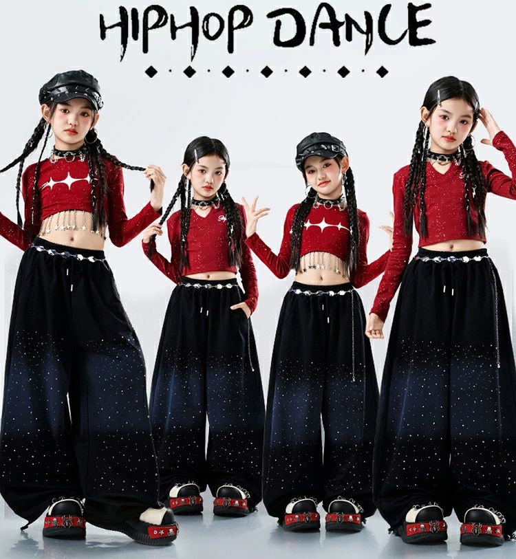 樂天商城 - 赤 キラキラ トップス ワイドパンツ スパンコール ショート丈トップ ヒップホップ Tシャツ 子供服キッズ ダン