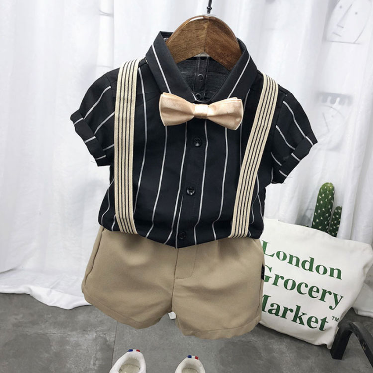 Smart+のフォー ベビー服 蝶結び ショーツパンツ サスペンダー ワイシャツ キッズスーツ 子供スーツ 4点セット タキシード スーツセット｜アングル2